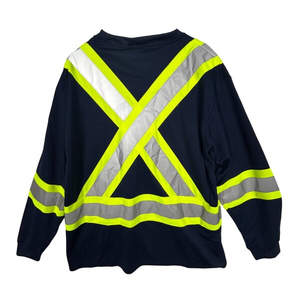Safety Shirt Mens‎ XL Long Sleeve Reflective Jersey Navy Green Pepsi - Picture 2 of 14